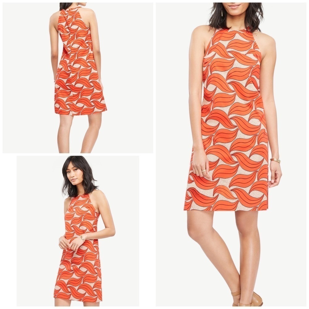 EUC Ann Taylor Leaf Swirls Dots Halter Dress 4​​​​​